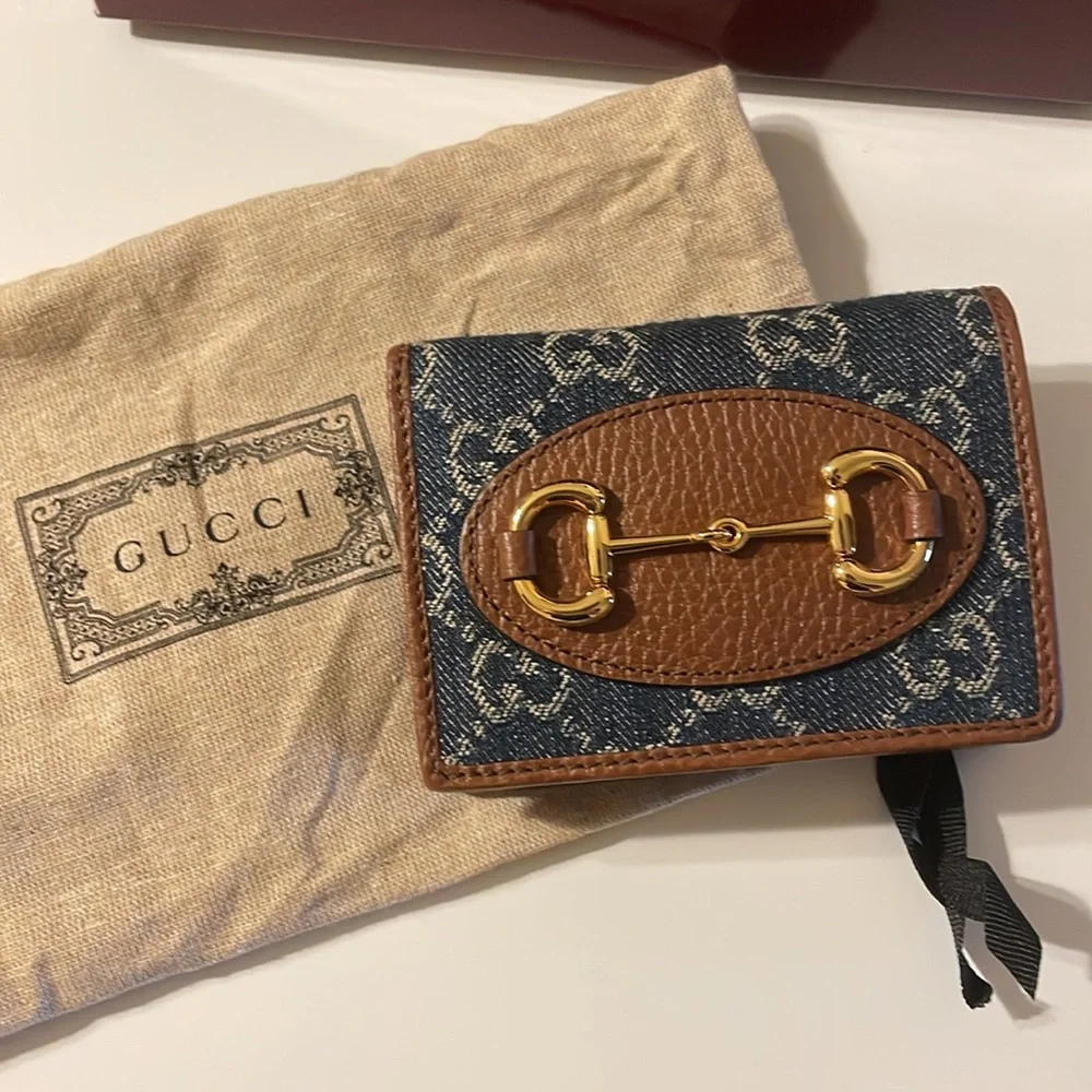 Gucci 1955 blue denim brown leather card holder - Picture 2 of 13